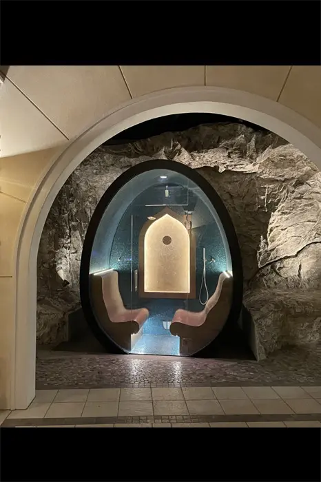 Outdoor SPA Sea Climate cabin EGG 8 SOLEUM-EGG, luxury outdoor steam bath with SICIS mosaic