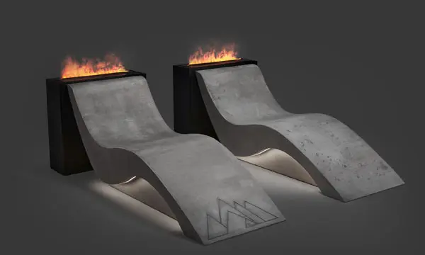 Chaises longues chauffantes 26 SOLEUM-Waermeliegen-SPA-Konzept-LOVT, mit Feuerbox