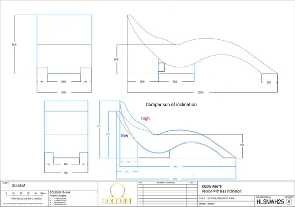 Technical drawing SNOW WHITE heated lounger