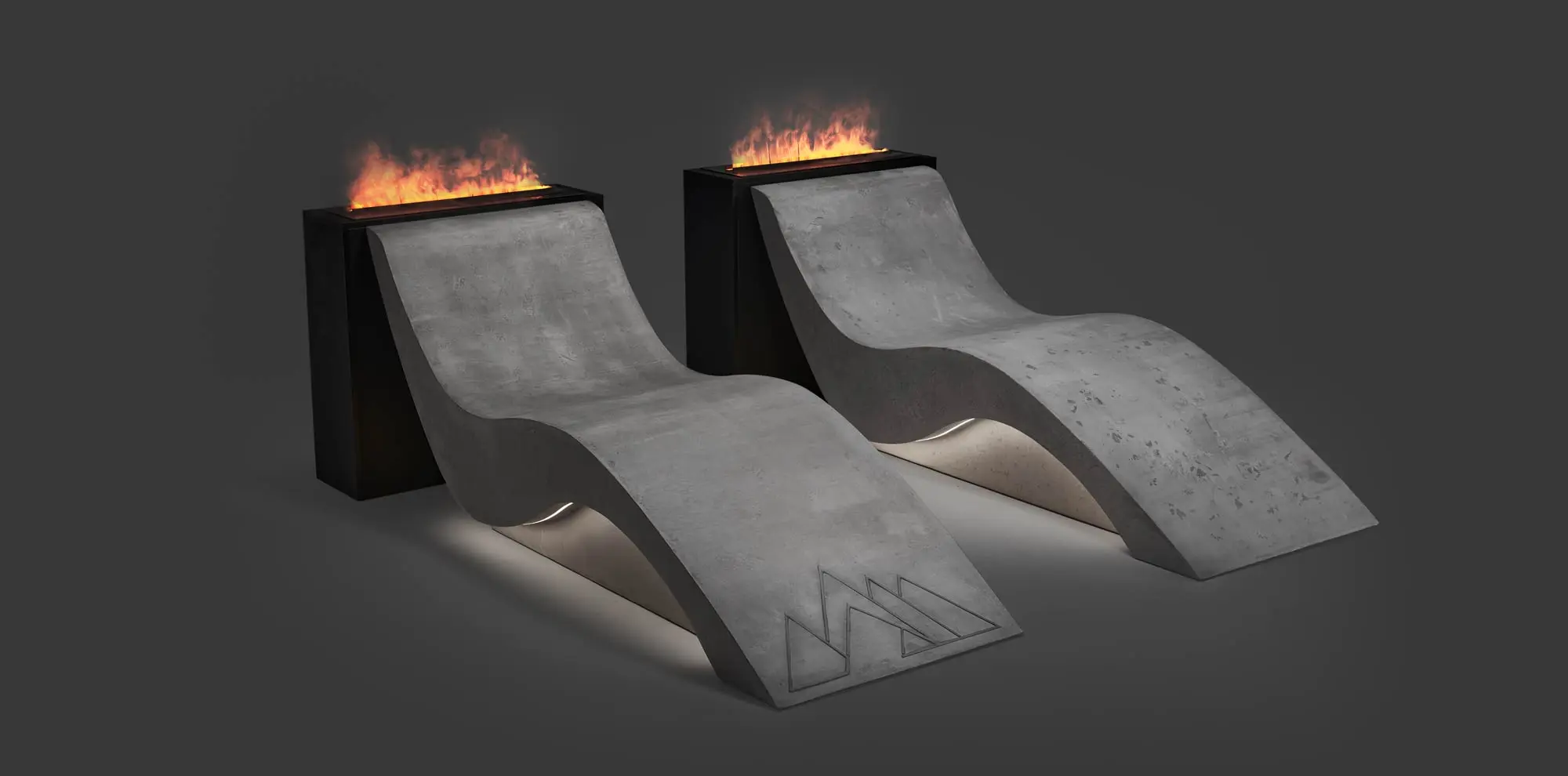 Chaises longues chauffantes 40 transats chauffants en microciment, parfaits pour la zone HOTEL-SPA