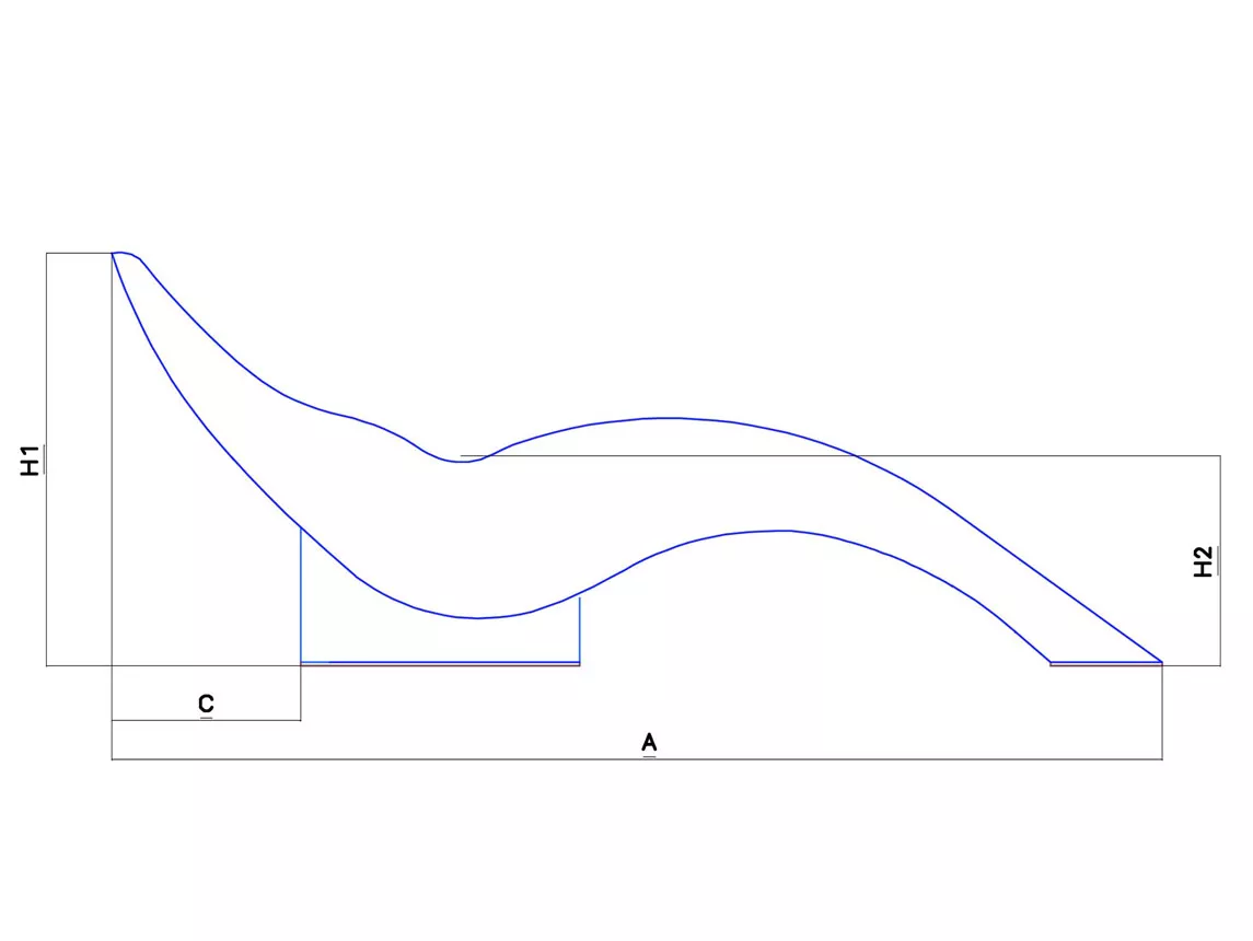 LOVT Low Recline Flat Position - Dimension Drawing Side View - 2100mm Length
